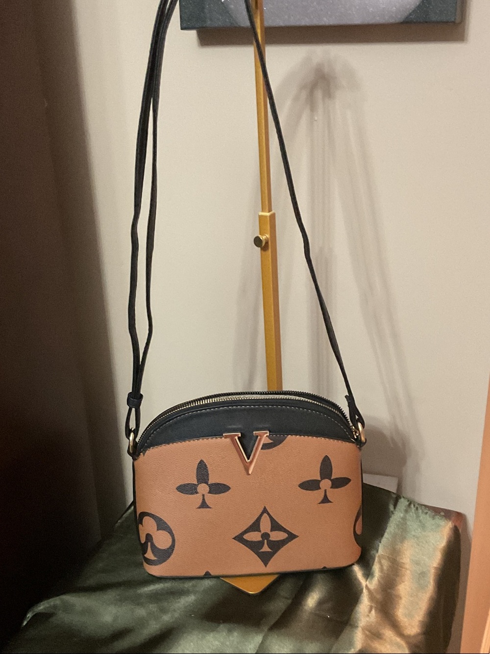 Source Unknown Brown and Black Monogram Crossbody Bag